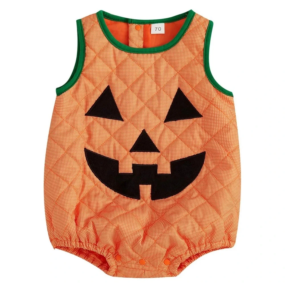 Nouveau Toddler Quilted Pumpkin Romper Halloween Costume Orange Green 2-3 Years - Picture 1 of 5